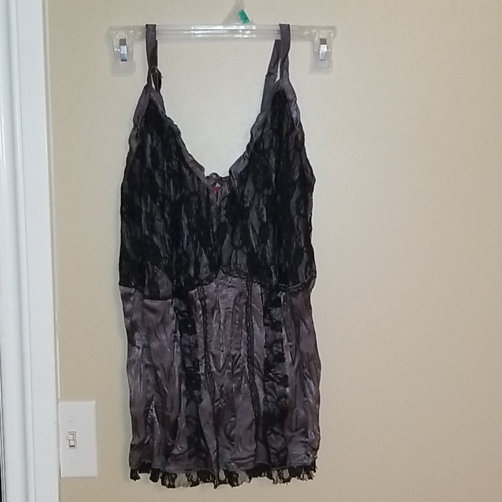 Women’s Lace-Trim Satin Cami Top - Black and Gray